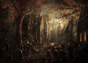 Scary Ruined City Cemetery Halloween Backdrop Party Stage Background