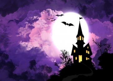 Purple Cloud Black Castle Halloween Backdrop Party Stage Background