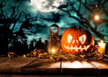Scary Pumpkin Wooden Floor Halloween Backdrop Party Stage Photography Background