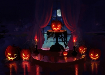 Glass Window Scary Pumpkin Halloween Party Backdrop Stage Photography Backgroun