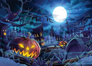 Scary Cartoon Pumpkin Theme Halloween Party Photography Backdrop 