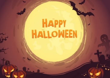 Cartoon Golden Moon Bat Pumpkin Halloween Party Photography Backdrop 