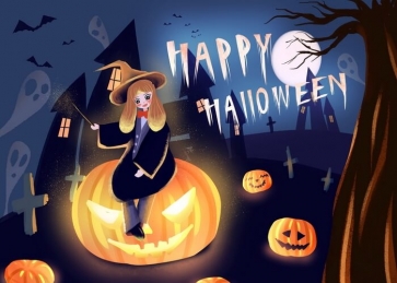 Cute Magic Witch Happy Halloween Party Photography Backdrop 