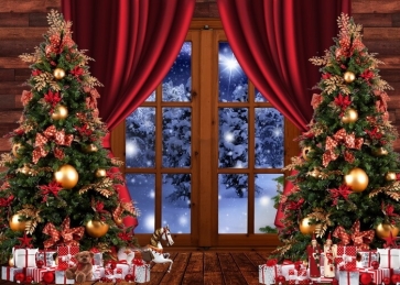 Christmas Tree Curtains Backdrop Family Portrait Photography Background