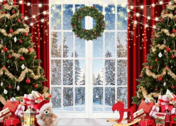 French Window Christmas Backdrop Family Portrait Studio Party Photography Background