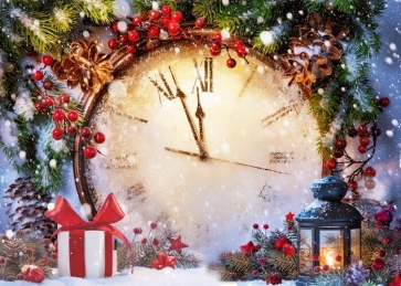 New Year Clock With Snowy Christmas Backdrop Stage Studio Party Background