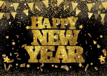 Golden Glitter And Black Happy New Year Backdrop Party Photography Background