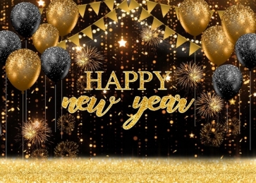 Golden Glitter Balloon Happy New Year Party Backdrop