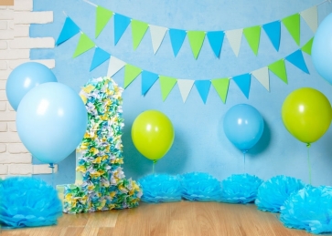 Simple Balloon Theme Blue Wall Background Baby Boy 1st Happy Birthday Backdrop Decoration Prop