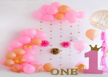 Simple Balloon Theme Wall Background Baby Girl  First 1st Happy Birthday Backdrop Cake Smash Decoration Prop