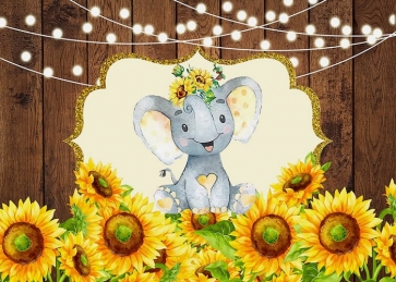 Elephant And Sunflower Baby Shower Birthday Wood Backdrop Studio Photography Background Decoration Prop