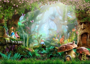 Fairy Tale World Mushroom Tree House Enchanted Forest Wonderland Backdrop Party Stage Studio Photography Background