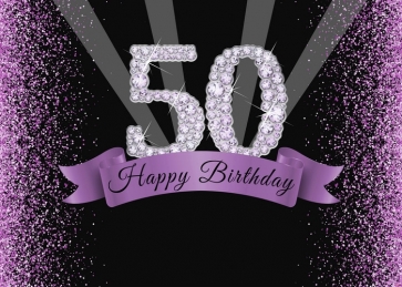 Purple Shining Diamond Glitter Women 50th Happy Birthday Backdrop Photography Background Decoration Prop