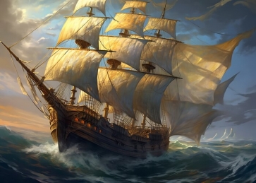 White Sailboat Pirate Ship Backdrop Party Background Banner Poster