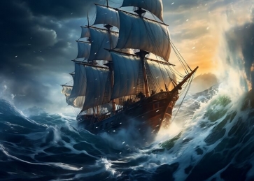 Driving In The Sea Pirate Ship Backdrop Party Background Banner Poster