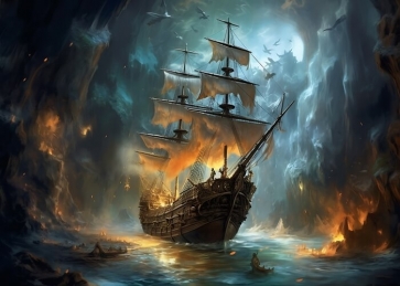 Dark Ghost Pirate Ship Backdrop Party Background Banner Poster