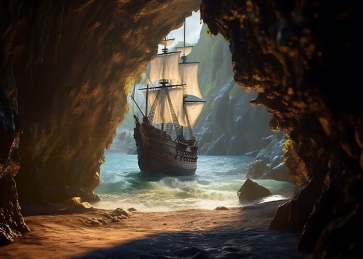 Old Pirate Ship Backdrop Party Background Banner Poster