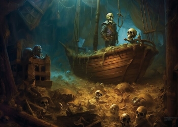 Skeleton Skull Pirate Ship Backdrop Party Background Banner Poster