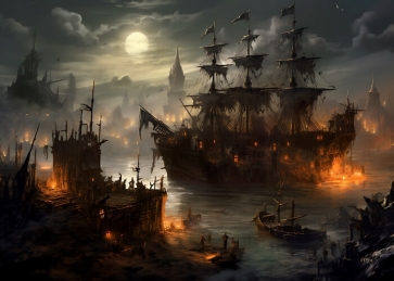 Old Fear Ghost Pirate Ship Backdrop Party Background Banner Poster