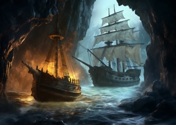 In The Island Old Vintage Pirate Ship Backdrop Party Background Banner Poster