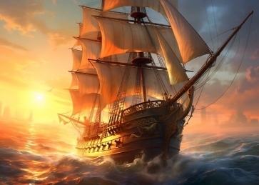 Under The Sunset Pirate Ship Backdrop Party Background Banner Poster