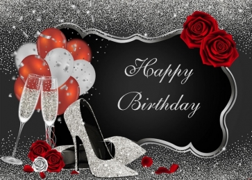 birthday happy heels background diamond silver glitter balloons rose sparkly backdrop prop decoration