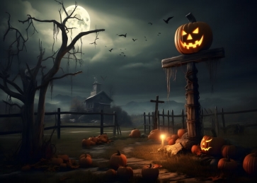 Dead Tree Moon Pumpkin Halloween Party Backdrop