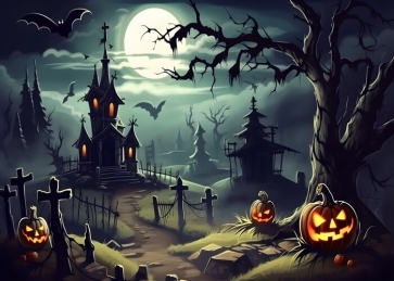 Dead Tree Cemetery Moon Pumpkin Halloween Party Backdrop