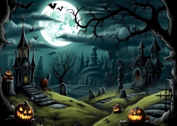 Dead Tree Cemetery Moon Castle Halloween Party Backdrop