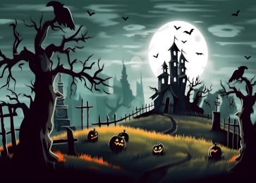 Dead Tree Moon Castle Halloween Backdrop Stage Party Photography Background