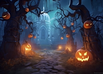 Scary Pumpkin Dead Tree Castle Halloween Backdrop Party Photography Background