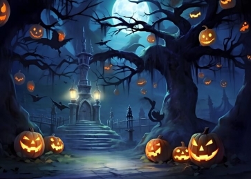 Scary Dead Tree Forest Castle Halloween Party Backdrop 