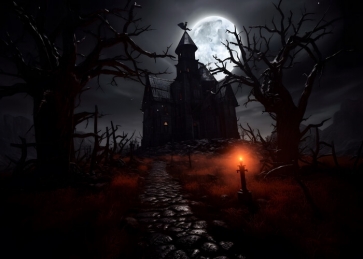 Dark Dead Tree Castle Halloween Backdrop Stage Party Photography Background