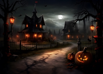 Dilapidated Wooden House Halloween Party Backdrop 