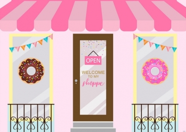 Welcome TO My Shoppe Donut Sweet Birthday Backdrop Studio Photography Background Decoration Prop