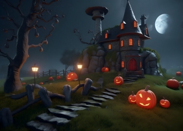 Dark Dead Tree Castle Pumpkin Halloween Party Backdrop