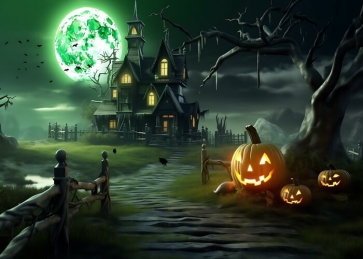 Green Moon Castle Halloween Backdrop Stage Party Photography Background