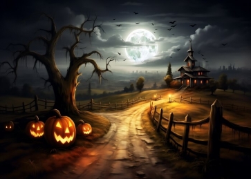 Wooden House Scary Pumpkin Halloween Backdrop Stage Party Photography Background