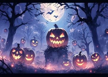 Scary Pumpkin Forest Halloween Backdrop Stage Party Photography Background