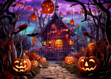 Scary Pumpkin Wooden House Halloween Party Photography Backdrop 