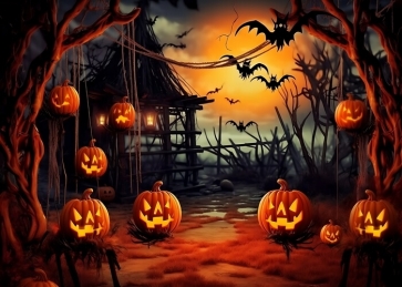 Wooden House Scary Pumpkin Halloween Party Backdrop Stage Photography Background