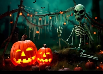 Skeleton Skull Pumpkin Halloween Backdrop Decorations Party Background
