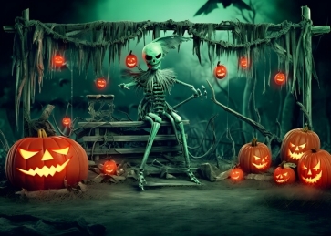 Scary Pumpkin Skeleton Skull Halloween Party Backdrop Decorations Photography Background