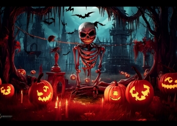 Scary Skeleton Skull  Bat Pumpkin Halloween Party Backdrop Decorations 