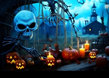 Scary Pumpkin Skull Halloween Party Backdrop Decorations Background