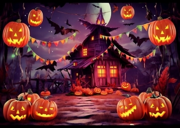 Pumpkin Wooden House Halloween Backdrop Decorations Photography Background