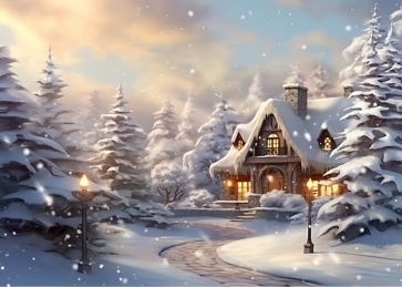 Snowy Fairytale House Christmas Backdrop Party Studio Photography Background