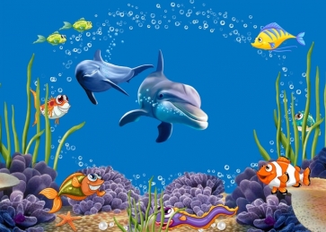 3d Bolphin Under The Sea Ocean Landscape Backdrop Aquarium Custom Fish Fank Background Decoration Prop