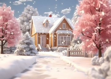 Christmas Winter Snow Covered Wooden House Backdrop Studio Party Photography Background