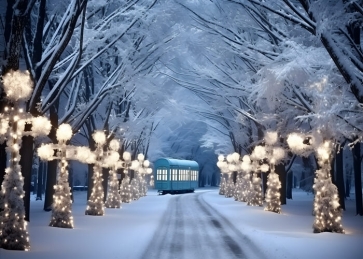 Winter Snowy Way Forest Backdrop Christmas Photography Background